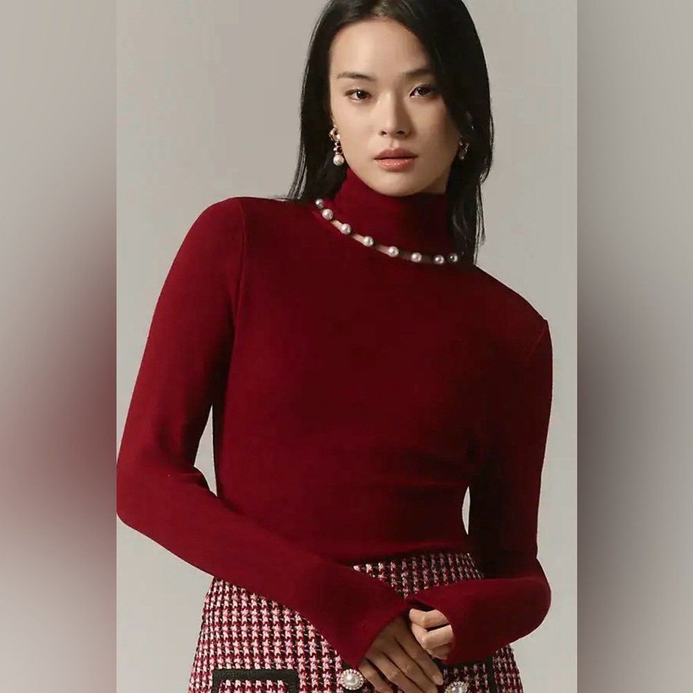Design History x Anthropologie Pearl-Trim Turtleneck Top